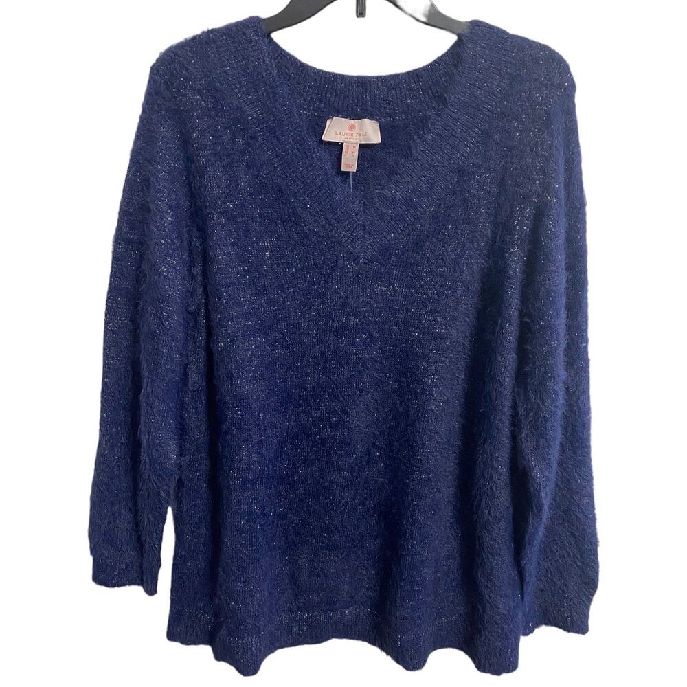 Laurie Felt Tunic Sweater Size Medium Navy Blue Shimmer Sparkle Holiday NEW